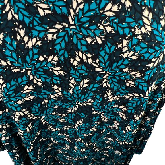 Rafaella Enchanting Leaf Pattern Bell Sleeve Top LARGE Teal Cream Black Asymmetr - Picture 7 of 15